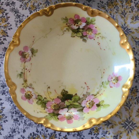 5 Haviland France Pink & Green Floral Gold Rim Fruit Dessert Dishes Berry Bowls - Picture 10 of 10